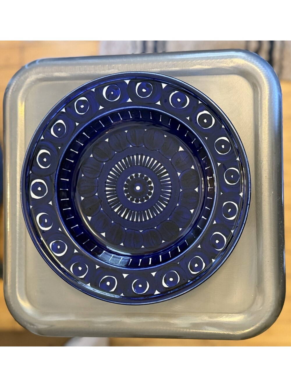 Arabia Finland Cobalt Blue Soup Bowl 9” Vintage Scandinavian Mid-Century Modern
